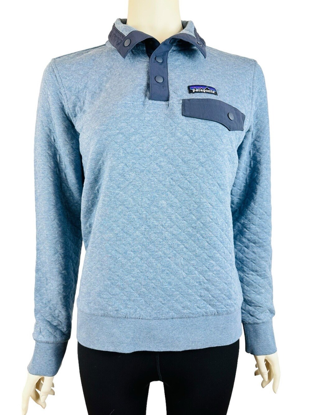 Patagonia Quilted Snap T Pullover Women's XS Navy Blue Organic Cotton Sweater